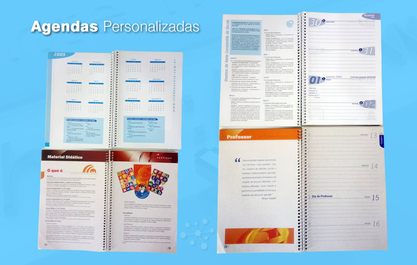 Criação e desenvolvimento de Agendas personalizadas para escolas e empresas, e serviços de Design Gráfico em Campinas-SP.  |  Valério Design